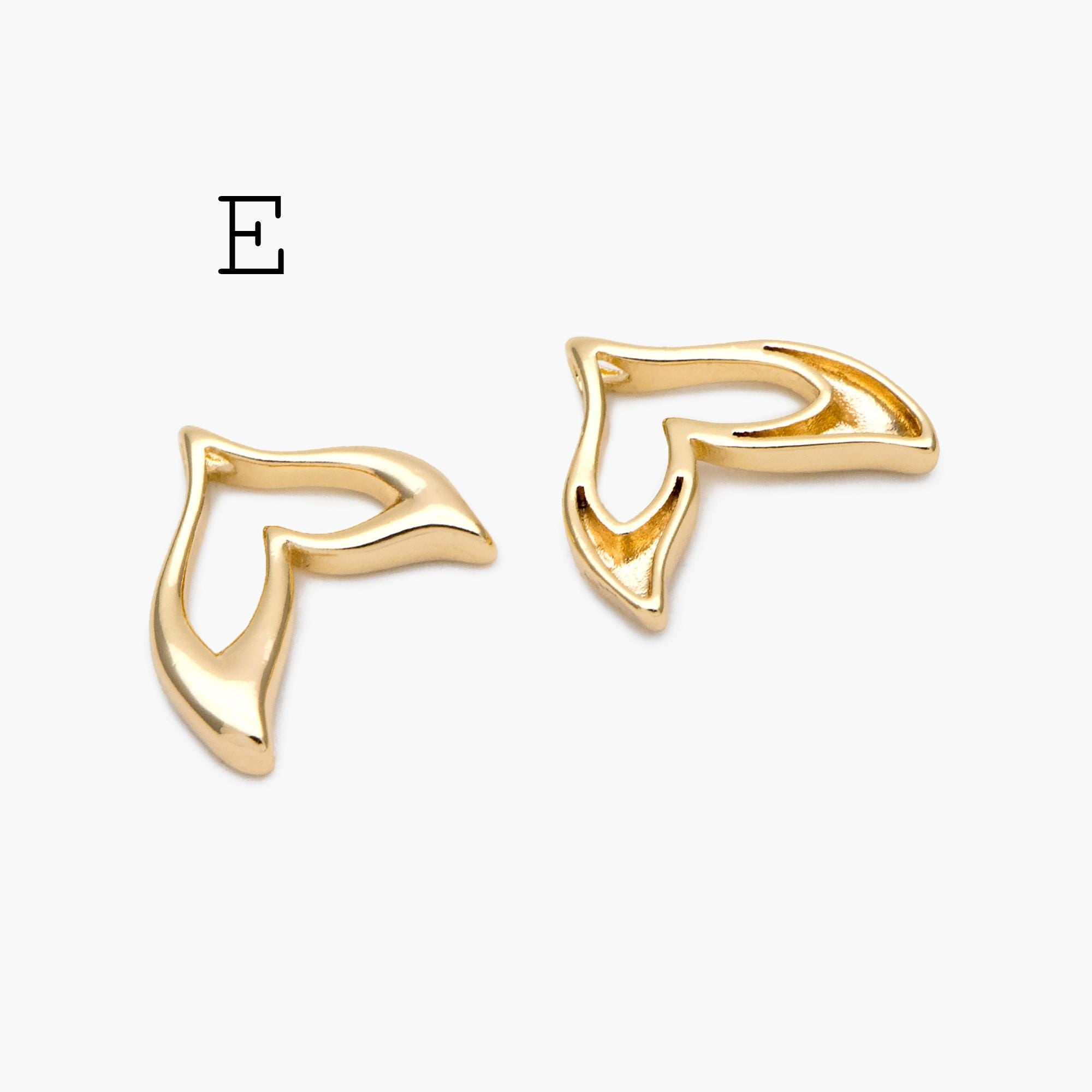 4pcs Gold Whale Tail Charms , Real Gold plated Brass, Mermaid Tail Pendants (GB-1156)